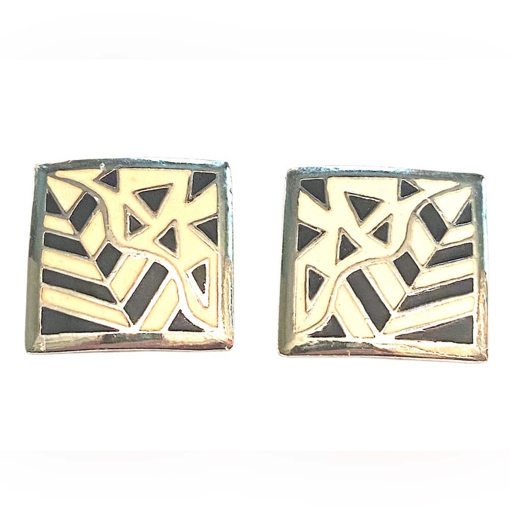 Vintage White Black Square Earrings